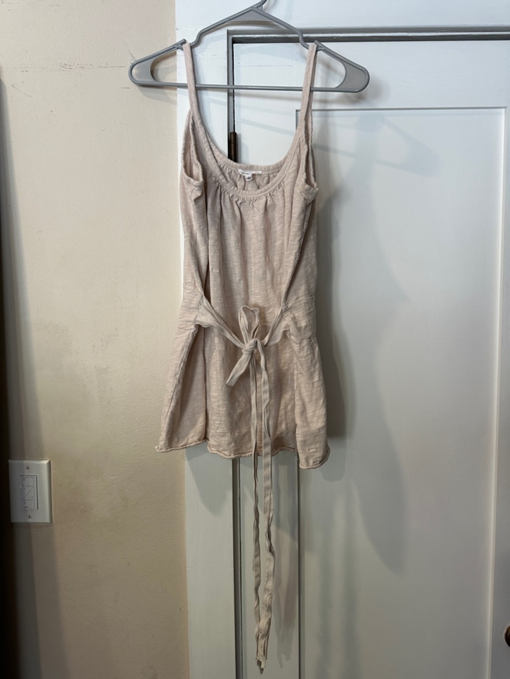 GENERRA Neutral Beige Scoop Tank with Tie Detail
